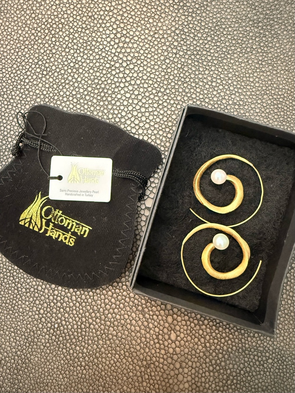 Brass and Pearl Spiral Earrings